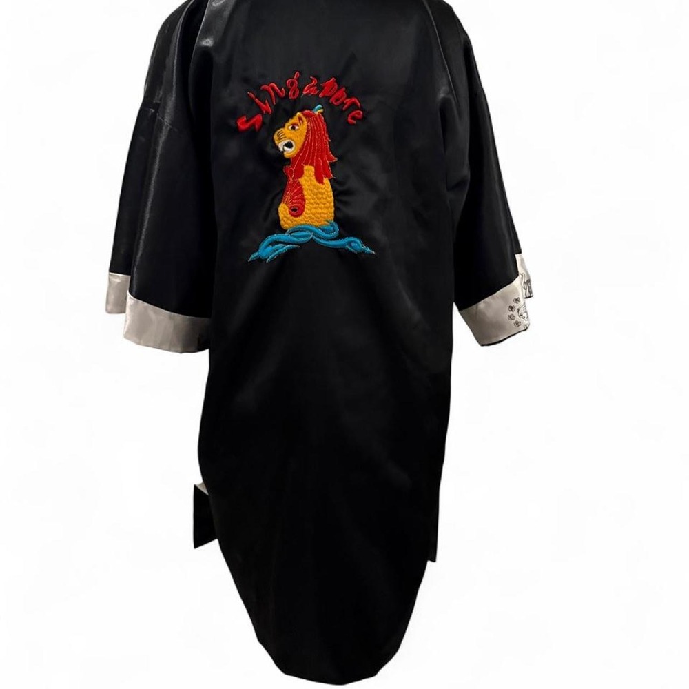 Vintage Black satin kimono robe